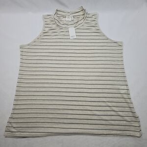 NWT grey& whitestriped cowl-neck sleeveless tunic